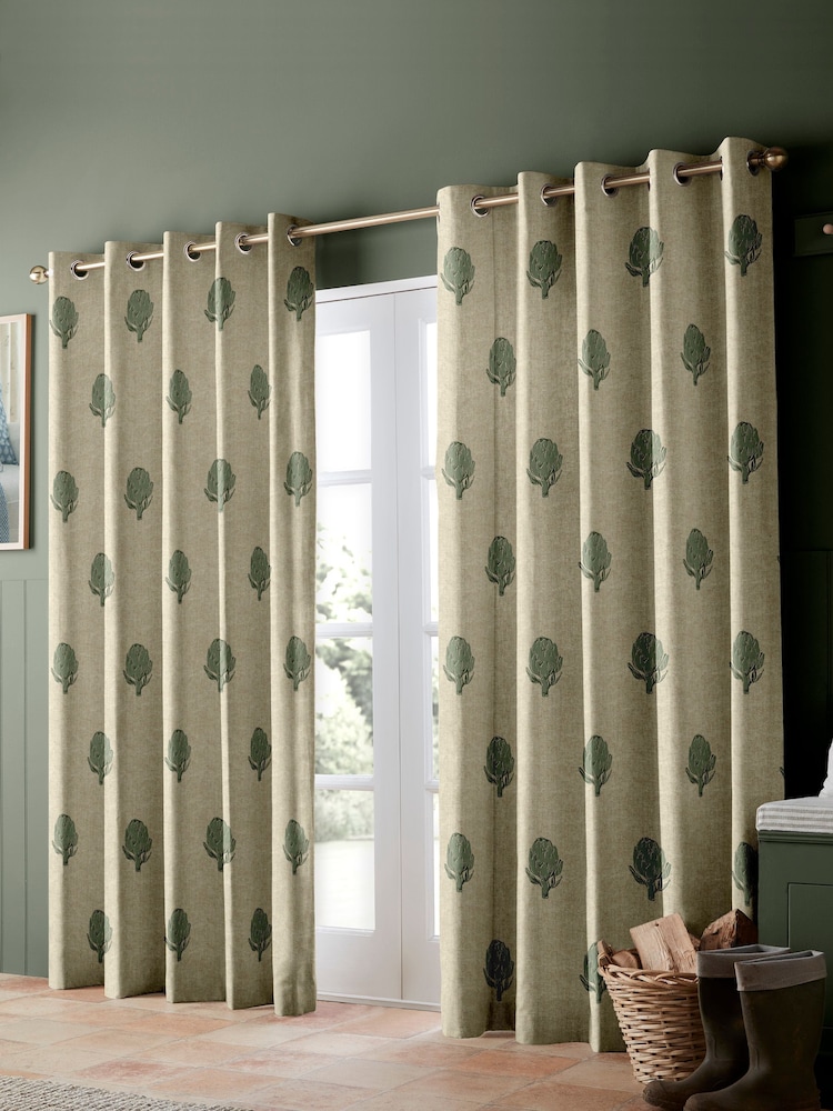 Emily Bond Fern Green Globe Made to Measure 100% Cotton Curtains - Image 2 of 9
