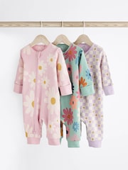 Sage Green Baby Footless Sleepsuits 3 Pack (0mths-3yrs) - Image 1 of 8