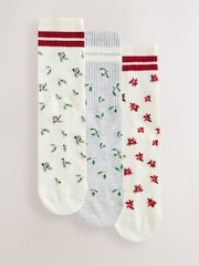 Stripe/Flowers Novelty Christmas Ribbed Sports Socks 3 Pack - Image 1 of 6