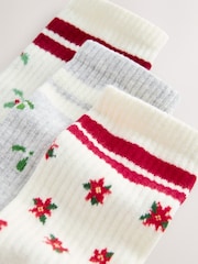 Stripe/Flowers Novelty Christmas Ribbed Sports Socks 3 Pack - Image 5 of 6