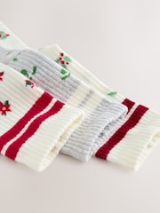 Stripe/Flowers Novelty Christmas Ribbed Sports Socks 3 Pack - Image 6 of 6