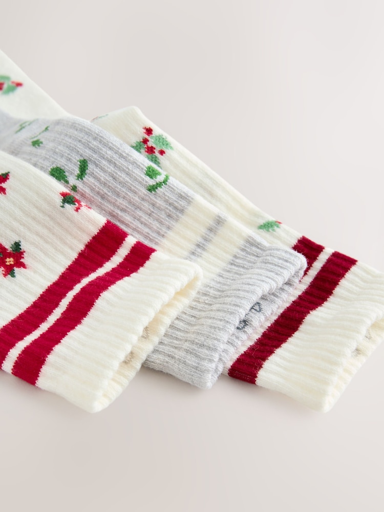 Stripe/Flowers Novelty Christmas Ribbed Sports Socks 3 Pack - Image 6 of 6 Stripe/Flowers Novelty Christmas Ribbed Sports Socks 3 Pack - Image 6 of 6