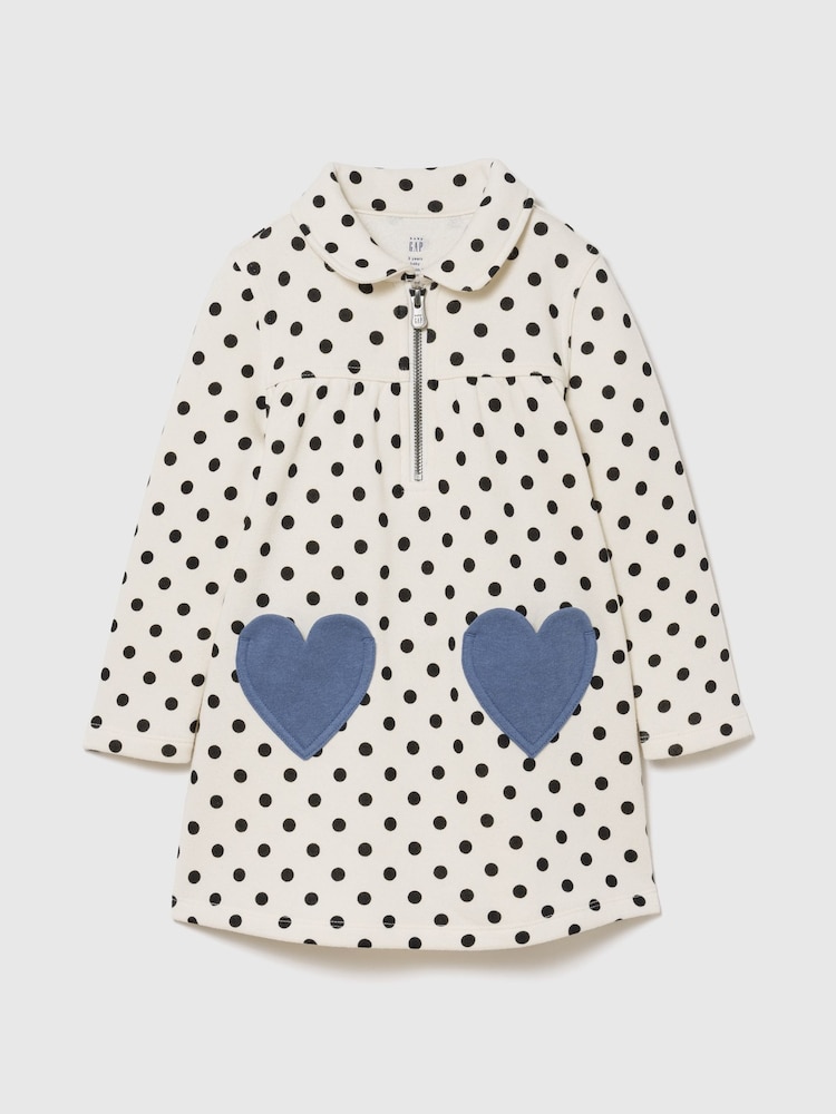 Gap White Polka Dot Heart-Pocket Sweatshirt Dress (6mths-5yrs) - Image 1 of 3