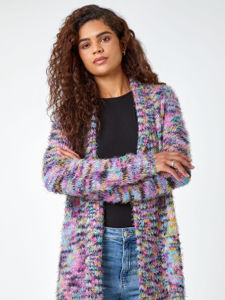 Roman Purple Fluffy Longline Cosy Cardigan - Image 1 of 6