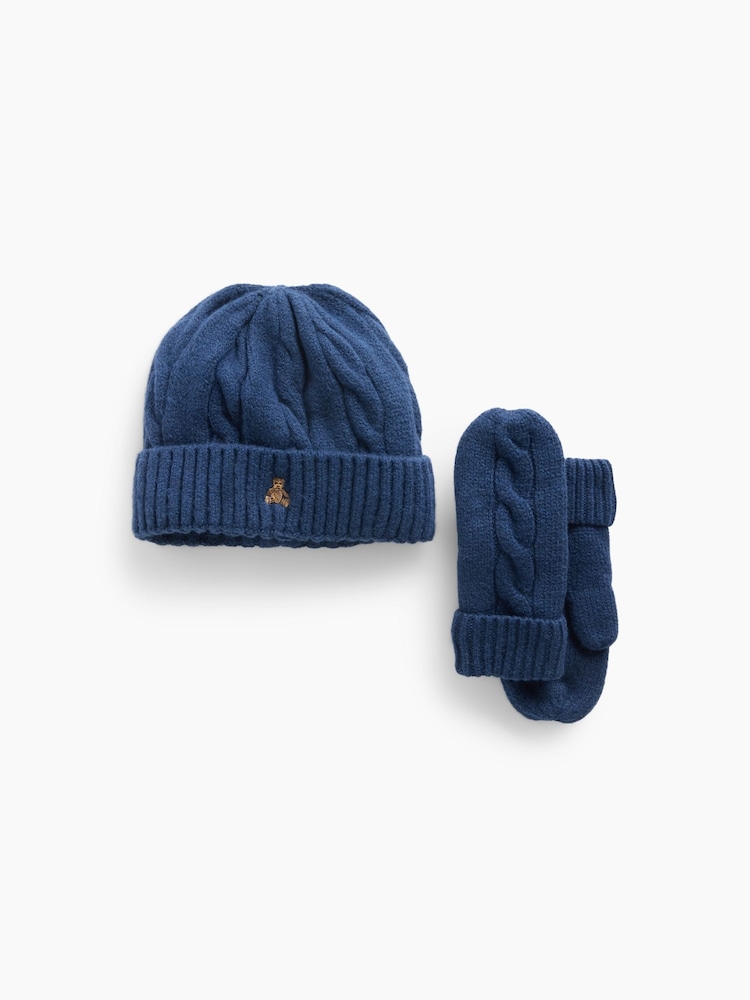 Gap Blue Cable-Knit Beanie and Mittens Set - Image 1 of 1 Gap Blue Cable-Knit Beanie and Mittens Set - Image 1 of 1