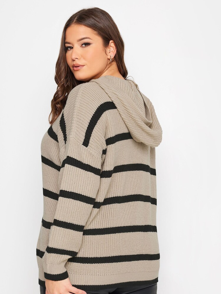 Creme - Yours Curve Gestreifter Kapuzenpullover - Bild 2 von 4 Creme - Yours Curve Gestreifter Kapuzenpullover - Bild 2 von 4
