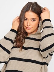 Creme - Yours Curve Gestreifter Kapuzenpullover - Bild 4 von 4