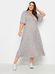 Yours Curve Grey Floral Maxi Wrap Dress - Image 1 of 4