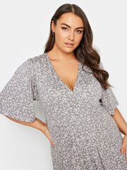 Yours Curve Grey Floral Maxi Wrap Dress - Image 4 of 4