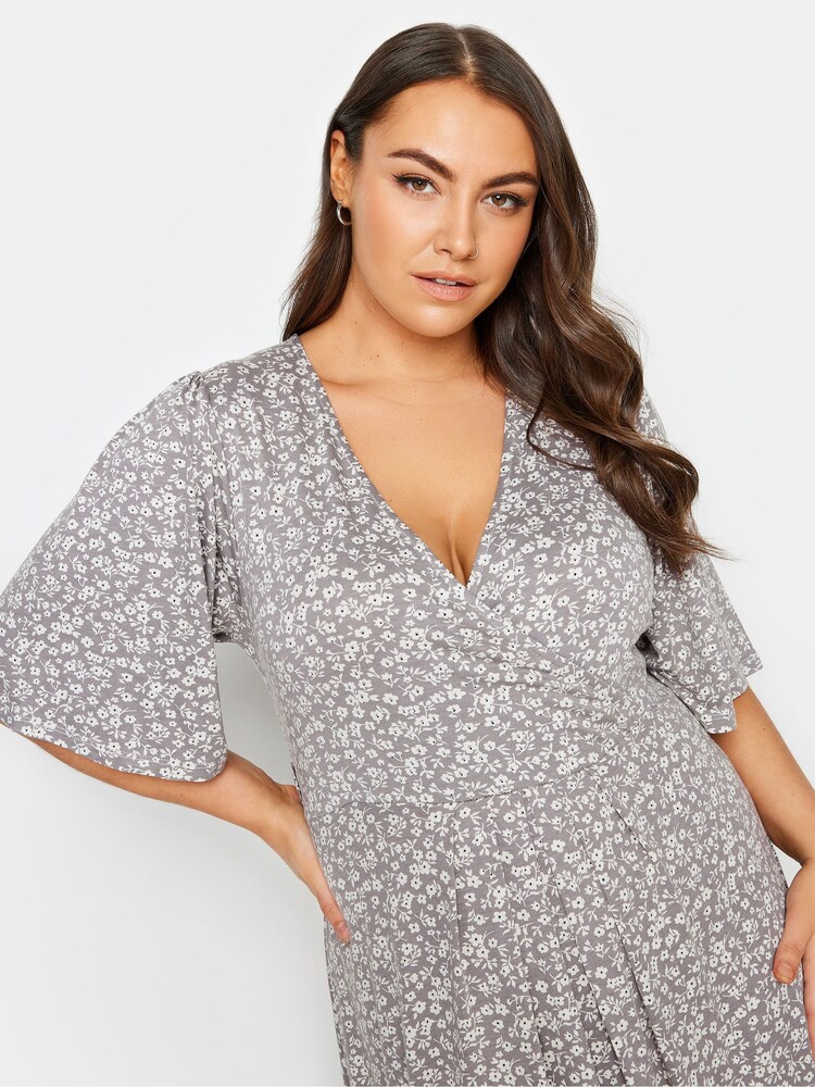 Yours Curve Grey Floral Maxi Wrap Dress - Image 4 of 4