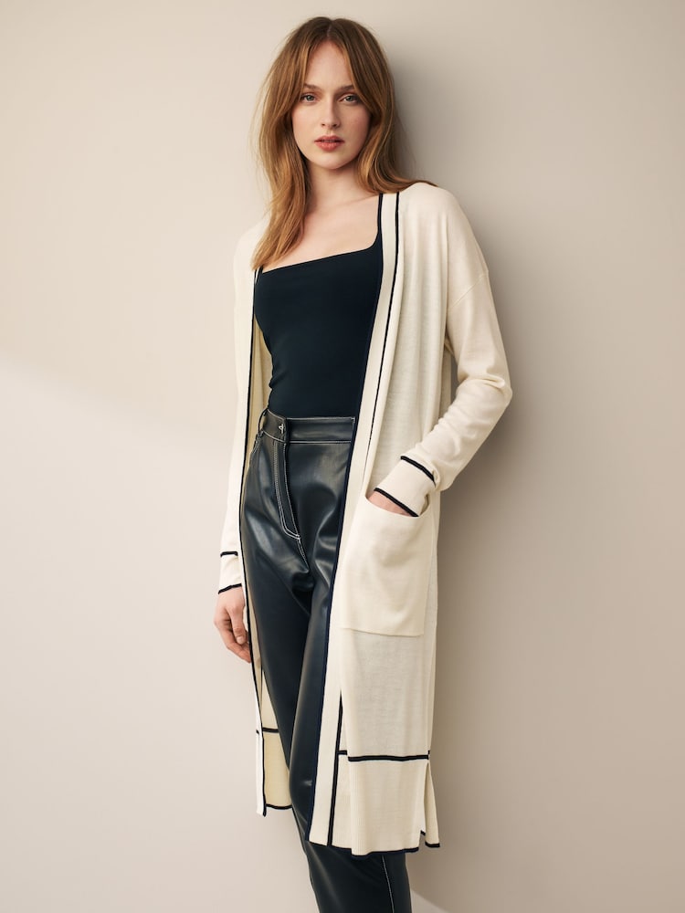 Ecru White Tipped Longline Cardigan - Image 1 of 6