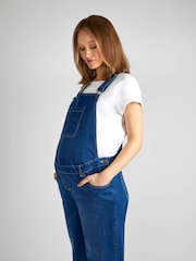 JoJo Maman Bébé Light Wash Boyfriend Maternity Denim Dungarees - Image 3 of 5