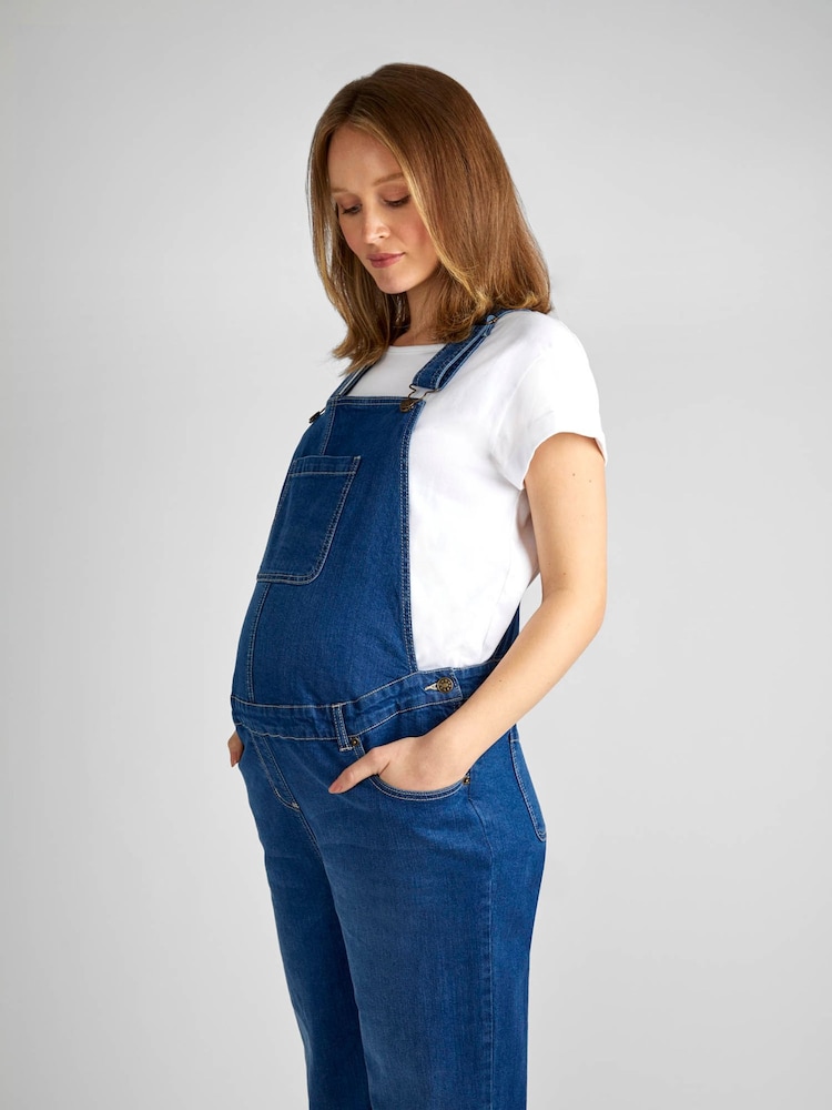 JoJo Maman Bébé Light Wash Boyfriend Maternity Denim Dungarees - Image 3 of 5