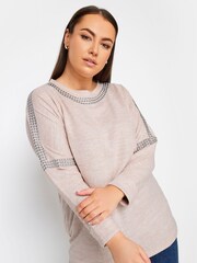 Розовый - Yours Curve джемпер с отделкой заклепками и рукавами "летучая мышь" - Image 1 of 4