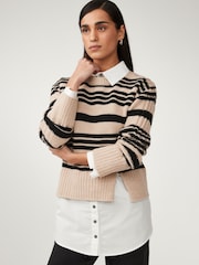 Neutral Brown Stripe Long Sleeve Shirt Layer Jumper - Image 1 of 6