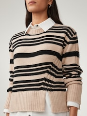 Neutral Brown Stripe Long Sleeve Shirt Layer Jumper - Image 2 of 6