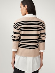 Neutral Brown Stripe Long Sleeve Shirt Layer Jumper - Image 3 of 6