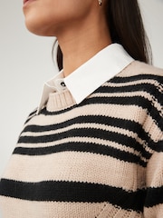 Neutral Brown Stripe Long Sleeve Shirt Layer Jumper - Image 4 of 6