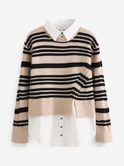 Neutral Brown Stripe Long Sleeve Shirt Layer Jumper - Image 5 of 6