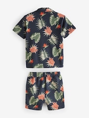 Navy Short Sleeve Pattern 100% Cotton Shirt and Shorts Set (3mths-7yrs) - Image 2 of 3