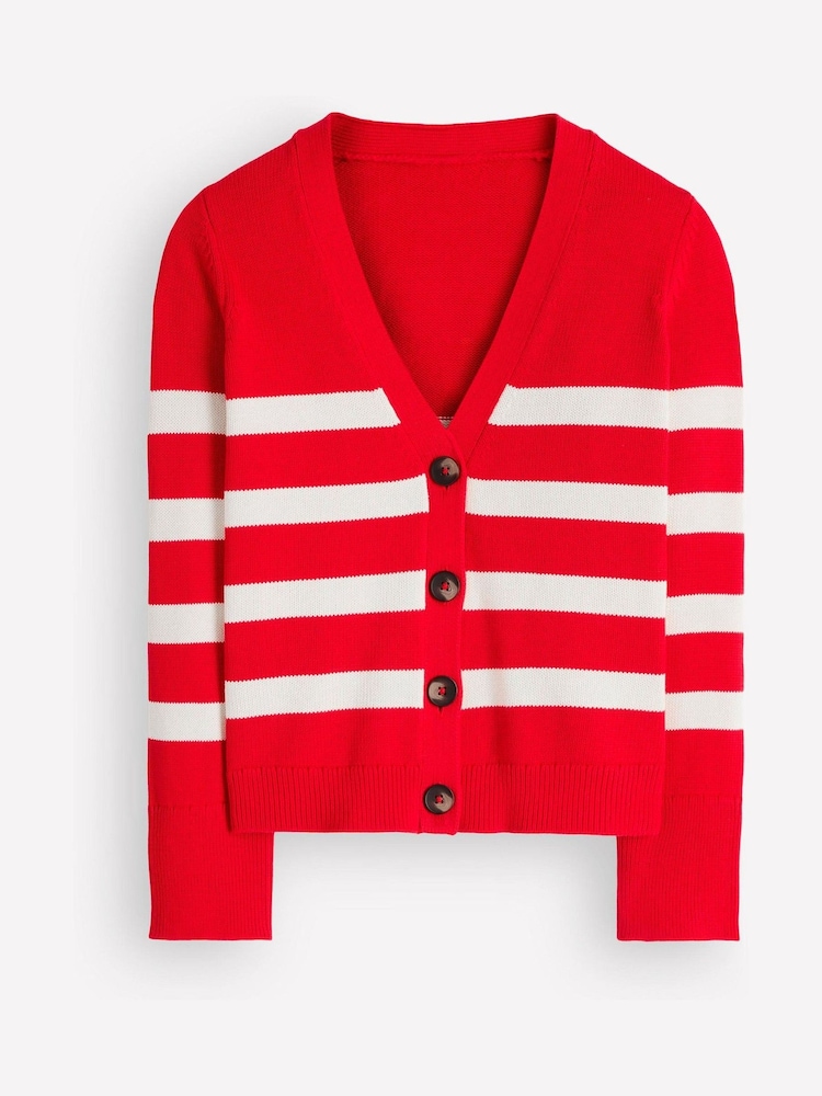 Boden Red Stripe Lucy Relaxed Cotton Cardigan - Image 1 of 2 Boden Red Stripe Lucy Relaxed Cotton Cardigan - Image 1 of 2