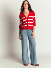 Boden Red Stripe Lucy Relaxed Cotton Cardigan - Image 3 of 6