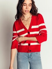 Boden Red Stripe Lucy Relaxed Cotton Cardigan - Image 4 of 6