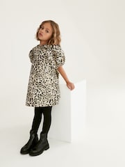 Animal Print Puff Sleeve Jacquard Dress (3-16yrs) - Image 1 of 6