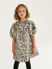 Animal Print Puff Sleeve Jacquard Dress (3-16yrs) - Image 2 of 6