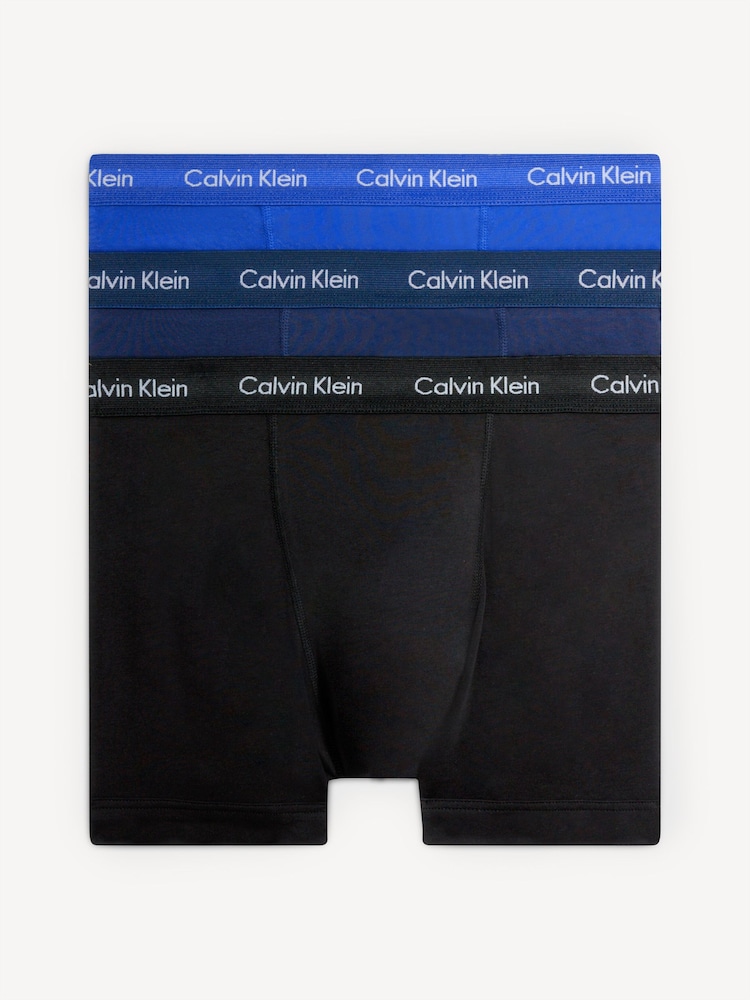 Calvin Klein Blue/Black Classic Stretch Trunks 3 Pack Boxers - Image 1 of 4