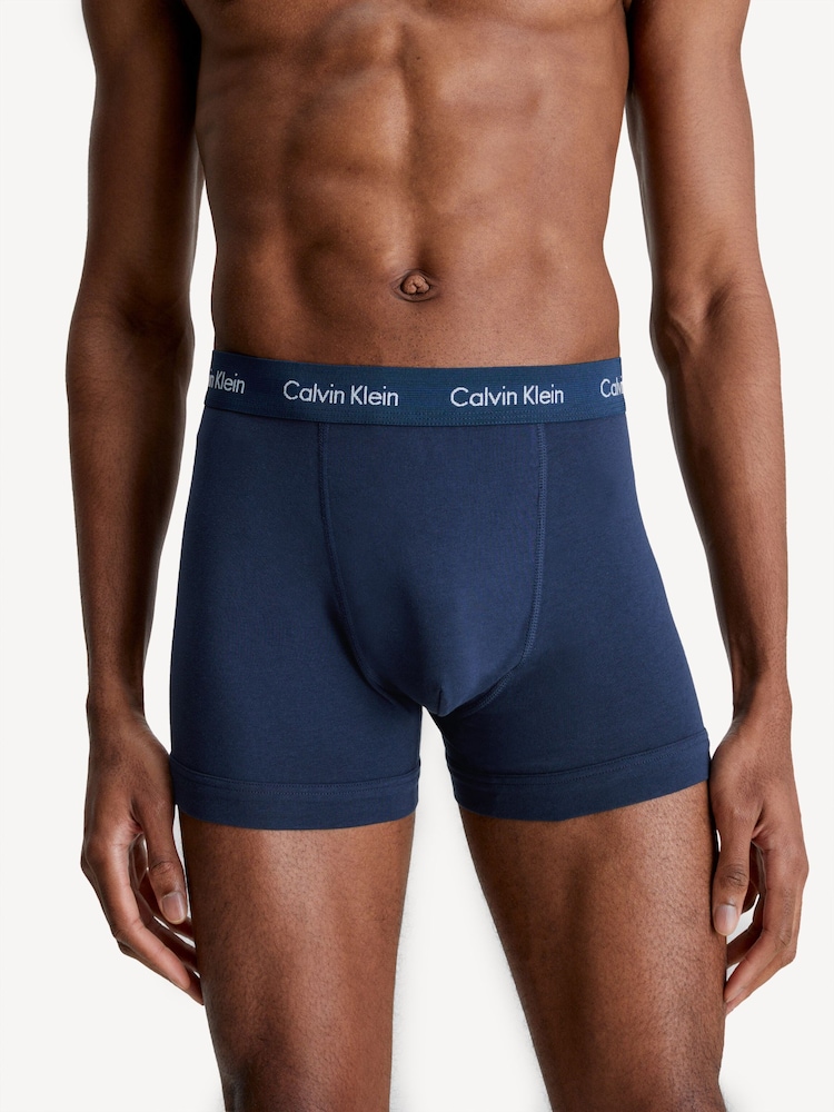 Calvin Klein Blue/Black Classic Stretch Trunks 3 Pack Boxers - Image 2 of 4
