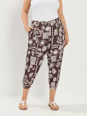 Yours Curve Brown Jersey Cropped Hareem Trousers - Image 1 of 4