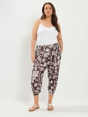 Yours Curve Brown Jersey Cropped Hareem Trousers - Image 2 of 4