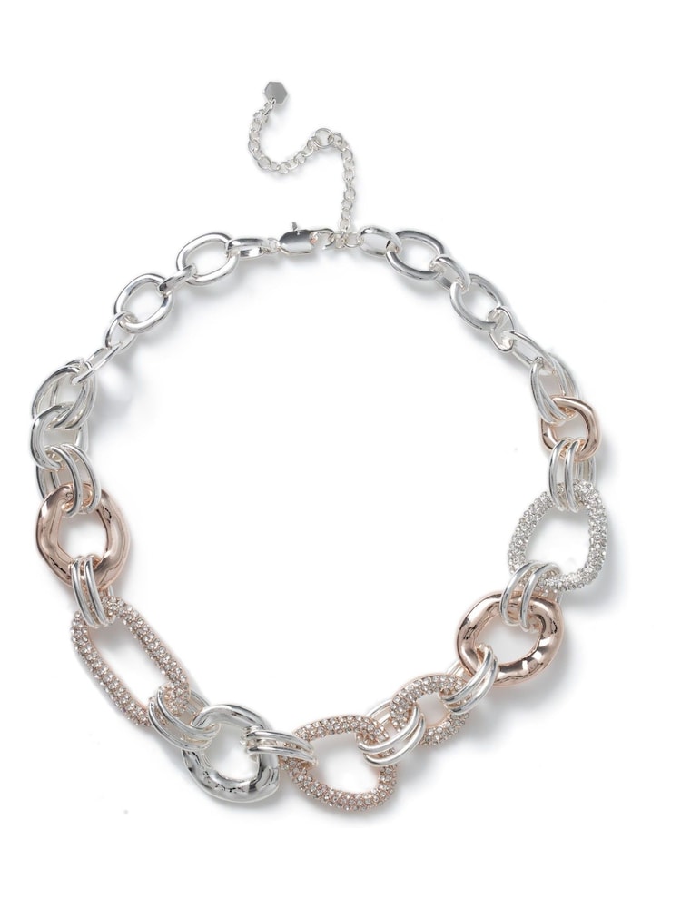 Aela Silver Tone Pave Link Mixed Metal Chain Necklace - Image 1 of 2