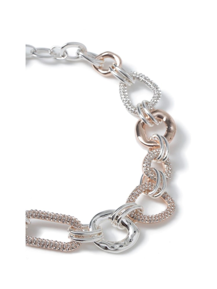 Aela Silver Tone Pave Link Mixed Metal Chain Necklace - Image 2 of 2