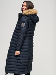 Superdry Blue Fuji Hooded Longline Puffer Coat - Image 2 of 5