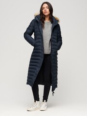 Superdry Blue Fuji Hooded Longline Puffer Coat - Image 3 of 5