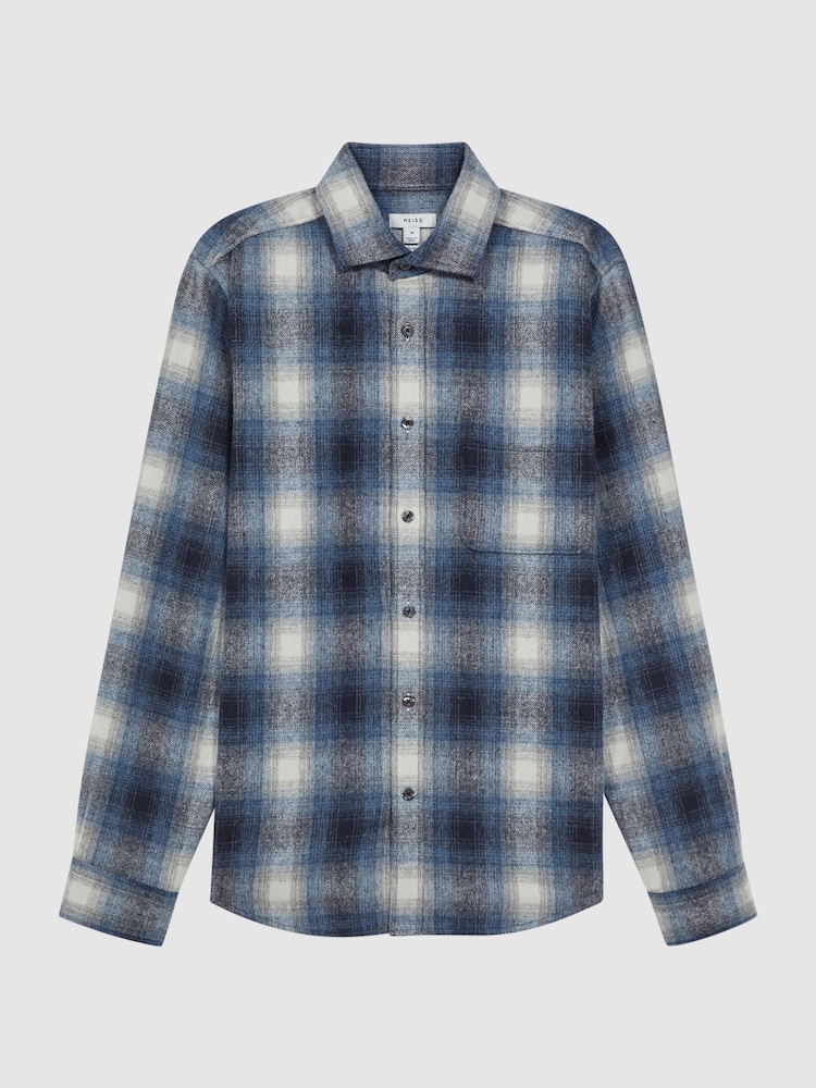 Reiss Blue Multi Novelli Wool Checked Long Sleeve Shirt - Image 2 of 5