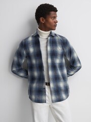 Reiss Blue Multi Novelli Wool Checked Long Sleeve Shirt - Image 5 of 5