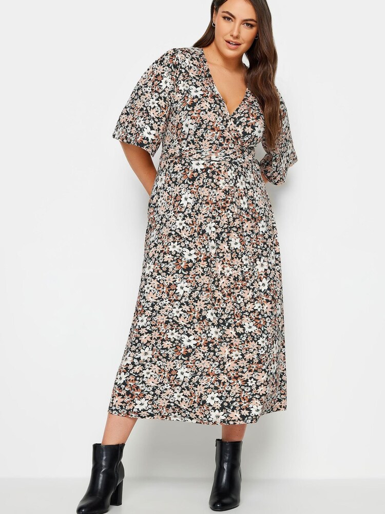 Yours Curve Black White Floral Maxi Wrap Dress - Image 1 of 4
