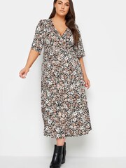 Yours Curve Black White Floral Maxi Wrap Dress - Image 2 of 4