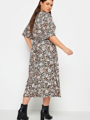 Yours Curve Black White Floral Maxi Wrap Dress - Image 3 of 4