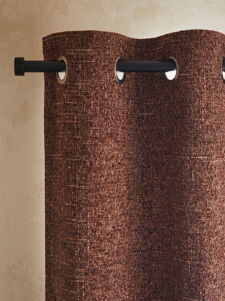 Rust Brown Next Multi Chenille Eyelet Lined Curtains - Image 1 of 5