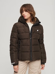 Superdry Brown Hooded Spirit Sports Puffer Jacket - Image 1 of 6