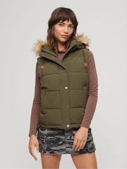 Superdry Green Everest Faux Fur Puffer Gilet - Image 1 of 6