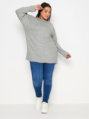 Yours Curve Grey Studded Batwing Jumper - Image 3 of 4