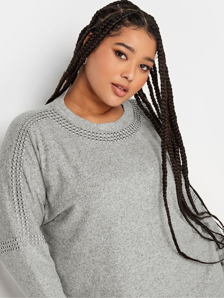 Yours Curve Grey Studded Batwing Jumper - Image 4 of 4