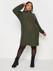 Yours Curve Green Light Soft Touch Zip Neck Jumper Dress - Image 1 of 4