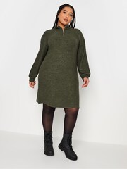 Yours Curve Green Light Soft Touch Zip Neck Jumper Dress - Image 2 of 4