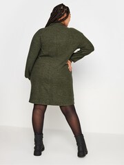 Yours Curve Green Light Soft Touch Zip Neck Jumper Dress - Image 3 of 4